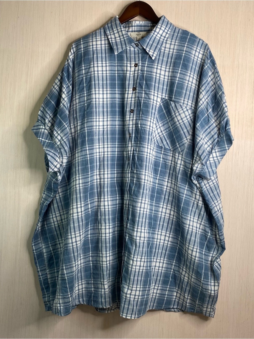 NWT Entro Women’s Oversized Lined Blue Plaid Button-Up Knee Length Dress 1X